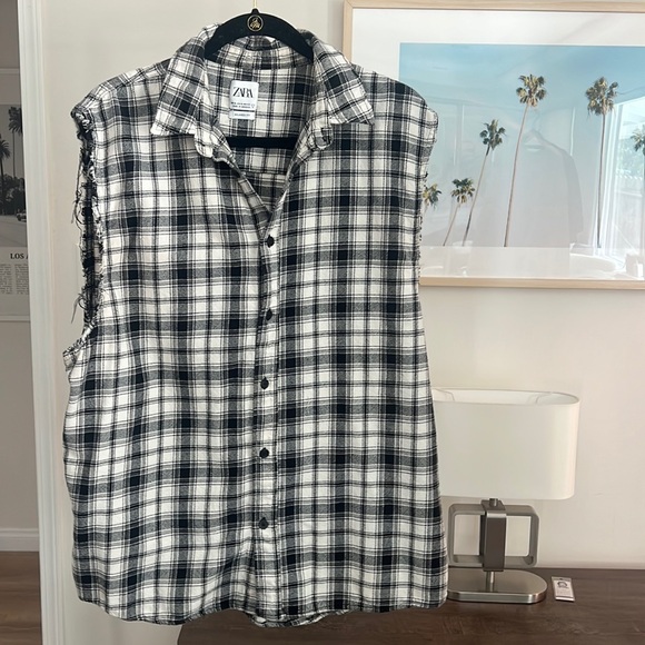 Zara Mens Plaid Cutoff Tank- worn 3 times - Picture 1 of 4